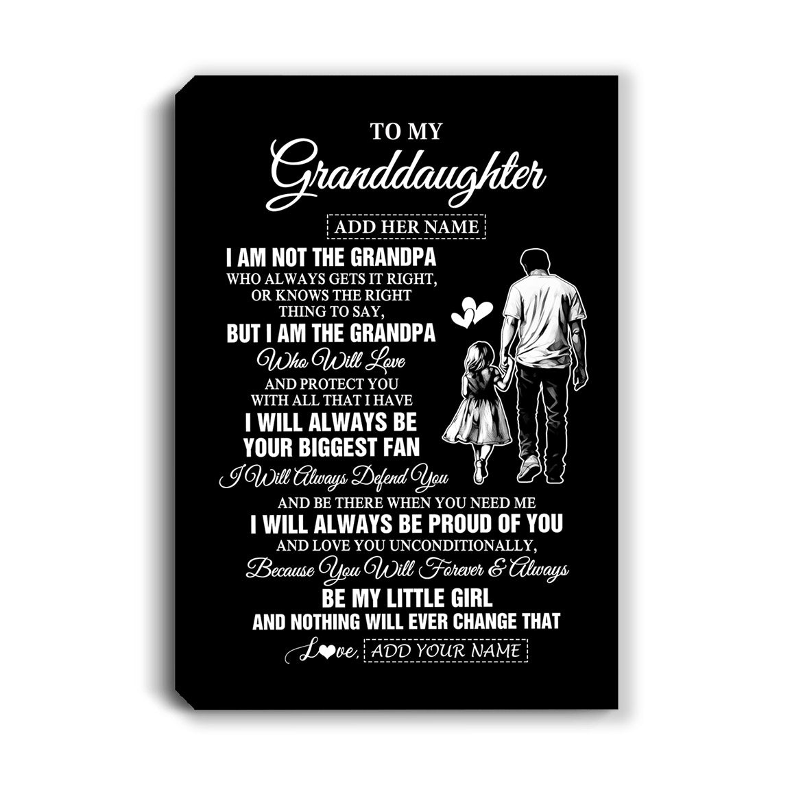 Personalized To My Granddaughter Gifts Canvas From Grandpa Biggest Fan Birthday Gifts For Granddaughter From Grandparents Christmas Custom Wall Art Framed Canvas | siriusteestore