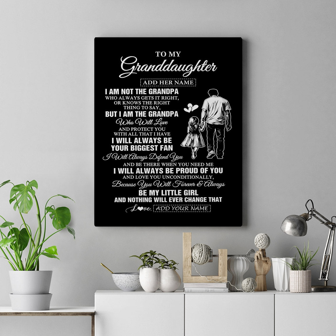 Personalized To My Granddaughter Gifts Canvas From Grandpa Biggest Fan Birthday Gifts For Granddaughter From Grandparents Christmas Custom Wall Art Framed Canvas | siriusteestore
