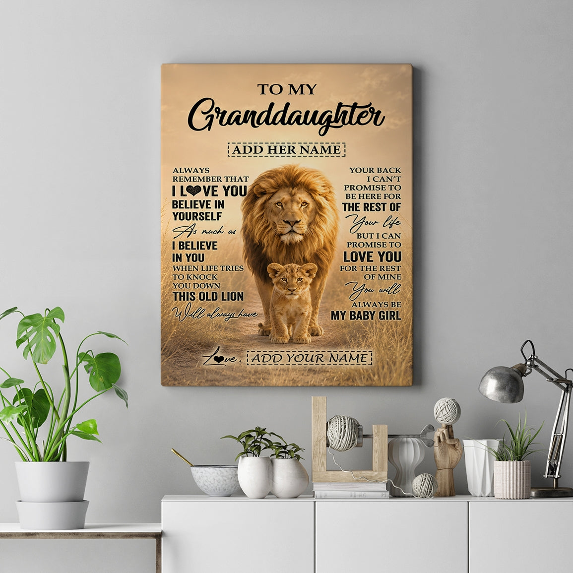 Personalized To My Granddaughter Gifts Canvas From Grandpa Papa Always Remember Lion Gifts For Granddaughter Birthday Graduation Christmas Custom Wall Art Framed Canvas | siriusteestore