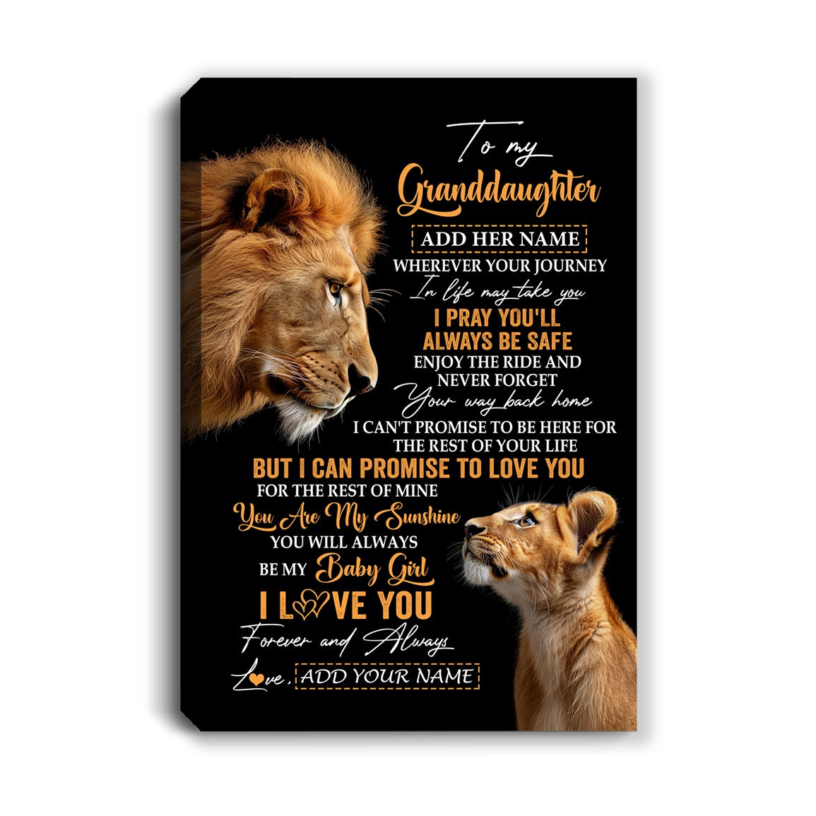 Personalized To My Granddaughter Gifts Canvas From Grandpa Papa Wherever Your Journey In Life Lion Granddaughter Birthday Gifts Christmas Custom Wall Art Framed Canvas | siriusteestore