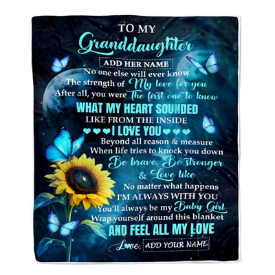 Personalized To My Granddaughter Gifts From Grandma Blanket Bufterfly Sunflower My Love For You Granddaughter Birthday Gift Christmas Custom Fleece Blanket | siriusteestore