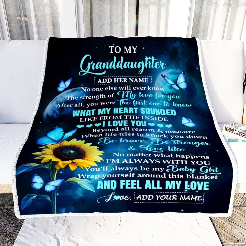 Personalized To My Granddaughter Gifts From Grandma Blanket Bufterfly Sunflower My Love For You Granddaughter Birthday Gift Christmas Custom Fleece Blanket | siriusteestore