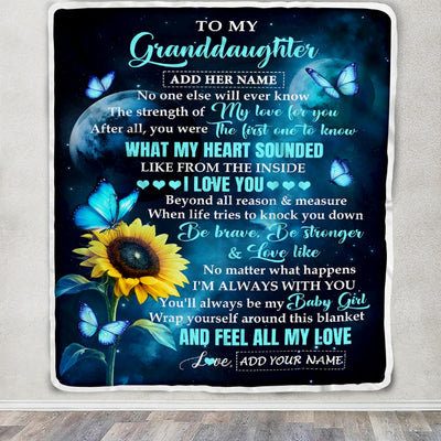Personalized To My Granddaughter Gifts From Grandma Blanket Bufterfly Sunflower My Love For You Granddaughter Birthday Gift Christmas Custom Fleece Blanket | siriusteestore