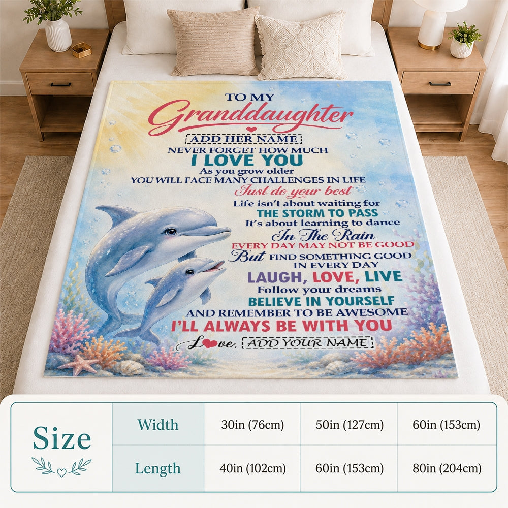 Personalized To My Granddaughter Gifts From Grandma Blanket Dolphin Ocean Love Message Birthday Christmas Gift For Granddaughter Custom Fleece Throw Blanket | siriusteestore