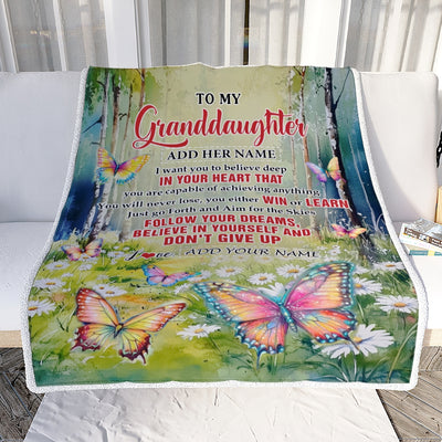 Personalized To My Granddaughter Gifts From Grandma Blanket Don't Give Up Butterfly Gifts For Granddaughter Birthday Graduation Christmas Fleece Blanket | siriusteestore