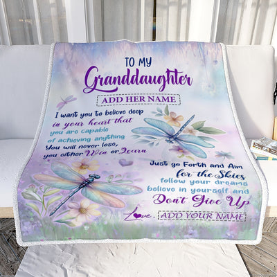 Personalized To My Granddaughter Gifts From Grandma Blanket Don't Give Up Dragonfly Gifts For Granddaughter Birthday Graduation Christmas Fleece Blanket | siriusteestore