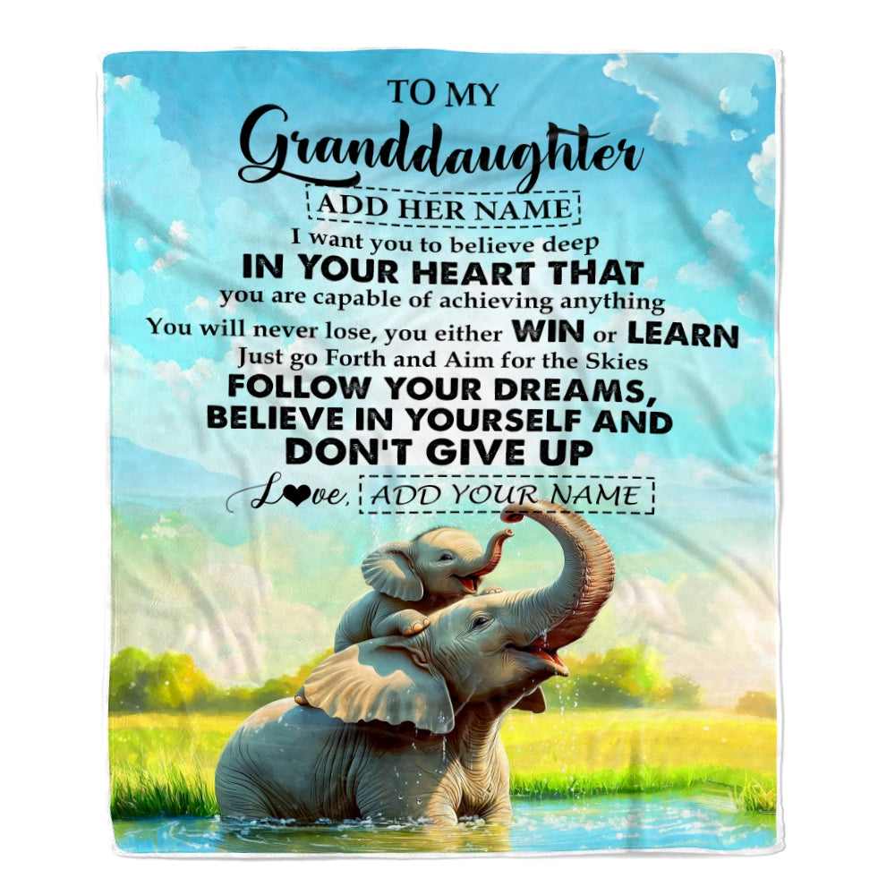 Personalized To My Granddaughter Gifts From Grandma Blanket Don't Give Up Elephant Gifts For Granddaughter Birthday Graduation Christmas Fleece Blanket | siriusteestore