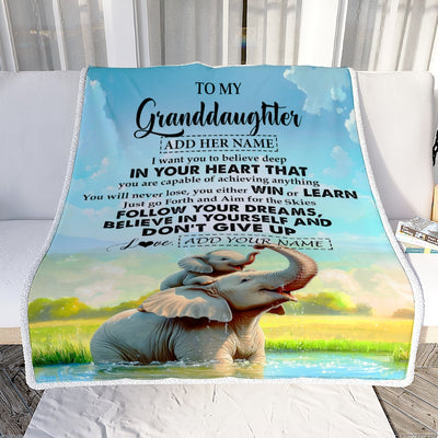 Personalized To My Granddaughter Gifts From Grandma Blanket Don't Give Up Elephant Gifts For Granddaughter Birthday Graduation Christmas Fleece Blanket | siriusteestore