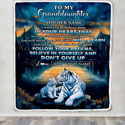 Personalized To My Granddaughter Gifts From Grandma Blanket Don't Give Up White Tiger Gifts For Granddaughter Birthday Graduation Christmas Fleece Blanket | siriusteestore
