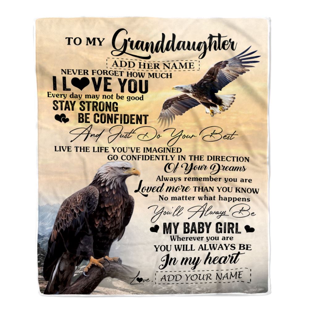 Personalized To My Granddaughter Gifts From Grandma Blanket Eagle Never Forget How Much I Love You Granddaughter Birthday Graduation Christmas Fleece Blanket | siriusteestore