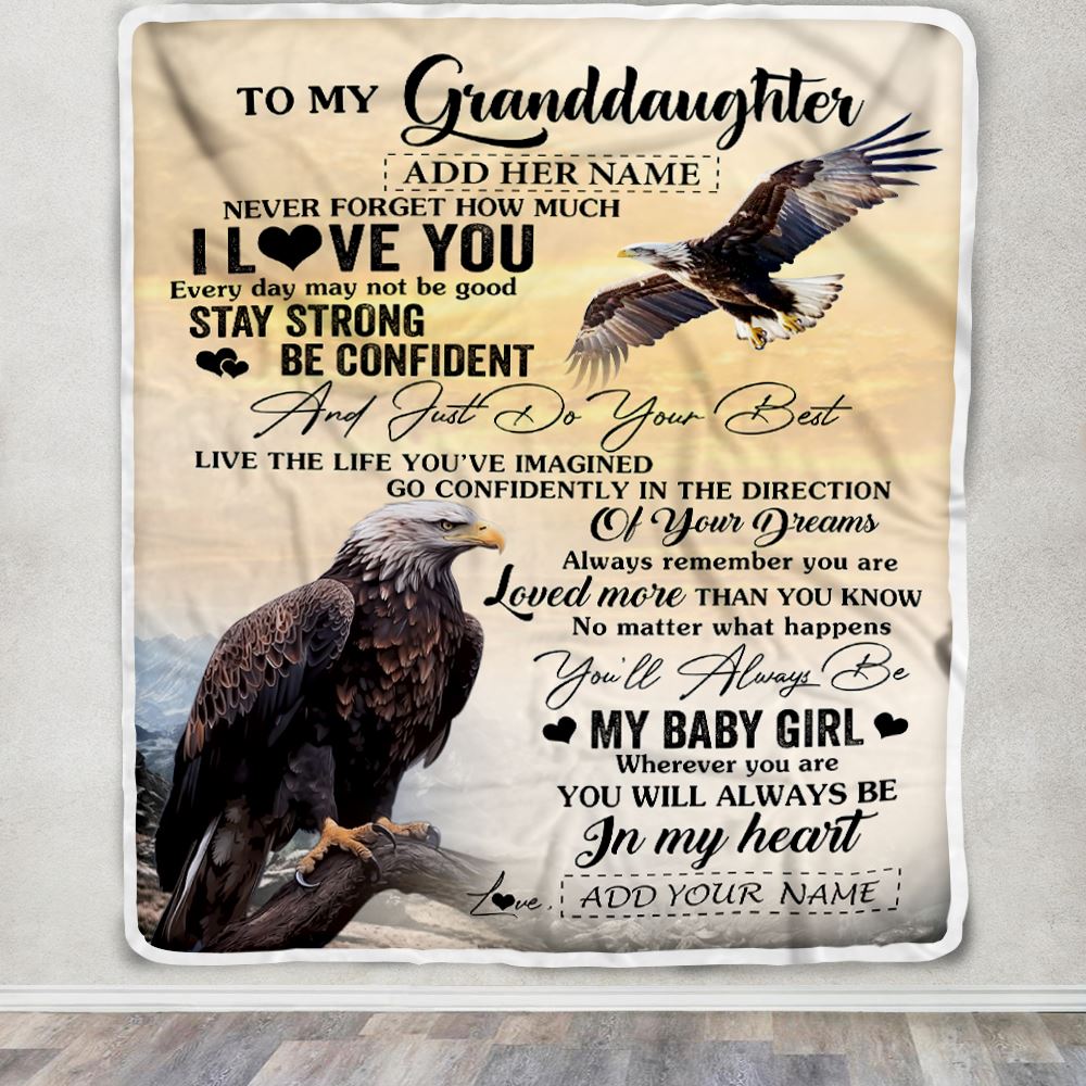 Personalized To My Granddaughter Gifts From Grandma Blanket Eagle Never Forget How Much I Love You Granddaughter Birthday Graduation Christmas Fleece Blanket | siriusteestore