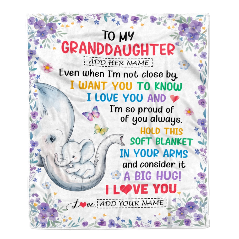 Personalized To My Granddaughter Gifts From Grandma Blanket Elephant Love You Granddaughter Birthday Gift Valentines Graduation Christmas Fleece Throw Blanket | siriusteestore