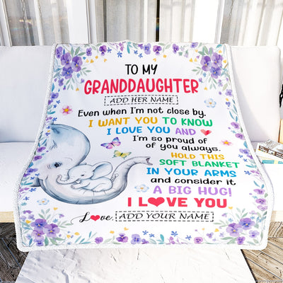 Personalized To My Granddaughter Gifts From Grandma Blanket Elephant Love You Granddaughter Birthday Gift Valentines Graduation Christmas Fleece Throw Blanket | siriusteestore