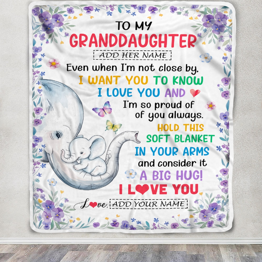Personalized To My Granddaughter Gifts From Grandma Blanket Elephant Love You Granddaughter Birthday Gift Valentines Graduation Christmas Fleece Throw Blanket | siriusteestore