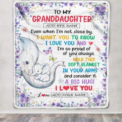 Personalized To My Granddaughter Gifts From Grandma Blanket Elephant Love You Granddaughter Birthday Gift Valentines Graduation Christmas Fleece Throw Blanket | siriusteestore
