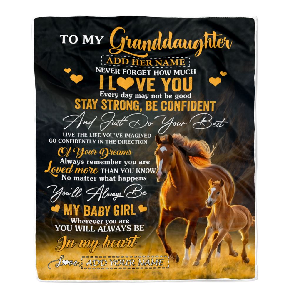 Personalized To My Granddaughter Gifts From Grandma Blanket Horse Never Forget How Much I Love You Granddaughter Birthday Graduation Christmas Fleece Blanket | siriusteestore
