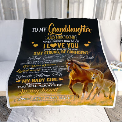 Personalized To My Granddaughter Gifts From Grandma Blanket Horse Never Forget How Much I Love You Granddaughter Birthday Graduation Christmas Fleece Blanket | siriusteestore