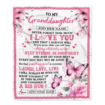 Personalized To My Granddaughter Gifts From Grandma Blanket I Love You Butterfly Birthday Gifts For Granddaughter Graduation Christmas Fleece Blanket | siriusteestore