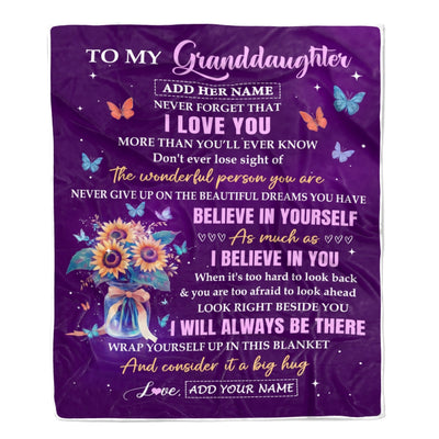 Personalized To My Granddaughter Gifts From Grandma Blanket Inspirational Love Purple Sunflowers Birthday Gifts For Granddaughter Idea Christmas Fleece Blanket | siriusteestore