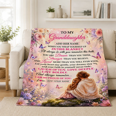 Personalized To My Granddaughter Gifts From Grandma Blanket Inspirational Message Purple Butterfly Birthday Gifts For Girl Graduation Christmas Fleece Blanket | siriusteestore