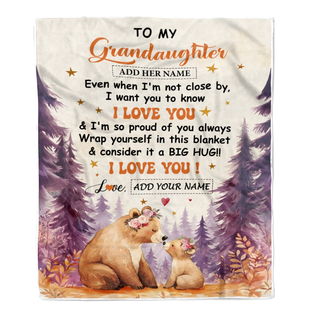 Personalized To My Granddaughter Gifts From Grandma Blanket Kiss Bear I Love You Granddaughter Birthday Gift Valentines Christmas Custom Fleece Blanket | siriusteestore