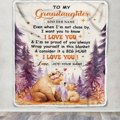 Personalized To My Granddaughter Gifts From Grandma Blanket Kiss Bear I Love You Granddaughter Birthday Gift Valentines Christmas Custom Fleece Blanket | siriusteestore
