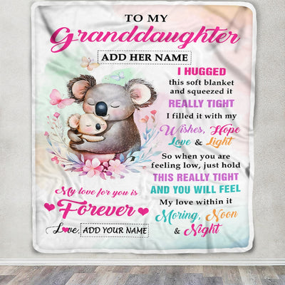 Personalized To My Granddaughter Gifts From Grandma Blanket Koala Letter I Hugged This Gifts For Granddaughter Birthday Graduation Christmas Fleece Blanket | siriusteestore