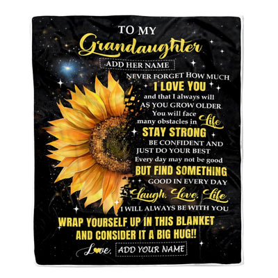 Personalized To My Granddaughter Gifts From Grandma Blanket Never Forget I Love You Sunflower Granddaughter Birthday Presents Graduation Gift Fleece Blanket | siriusteestore
