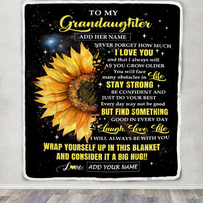 Personalized To My Granddaughter Gifts From Grandma Blanket Never Forget I Love You Sunflower Granddaughter Birthday Presents Graduation Gift Fleece Blanket | siriusteestore