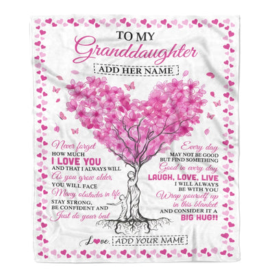 Personalized To My Granddaughter Gifts From Grandma Blanket Pink Heart Tree I Love You Custom Birthday Gifts For Granddaughter Graduation Fleece Blanket | siriusteestore