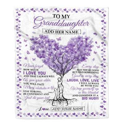 Personalized To My Granddaughter Gifts From Grandma Blanket Purple Heart Tree I Love You Custom Birthday Gifts For Granddaughter Graduation Fleece Blanket | siriusteestore
