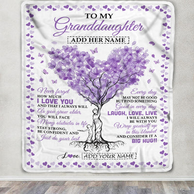 Personalized To My Granddaughter Gifts From Grandma Blanket Purple Heart Tree I Love You Custom Birthday Gifts For Granddaughter Graduation Fleece Blanket | siriusteestore