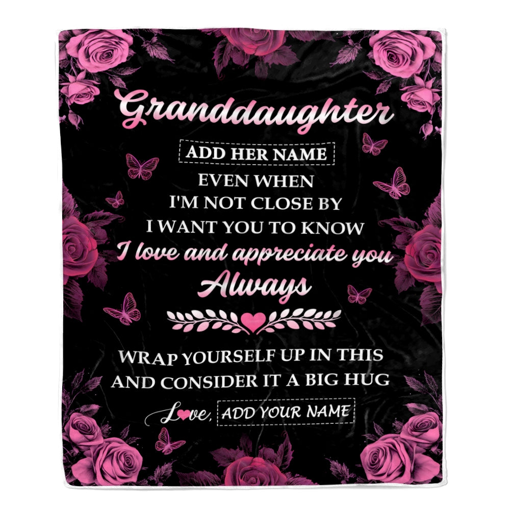 Personalized To My Granddaughter Gifts From Grandma Blanket Rose Floral It A Big Hug Birthday Gift Idea For Granddaughter Gifts Christmas Custom Fleece Blanket | siriusteestore