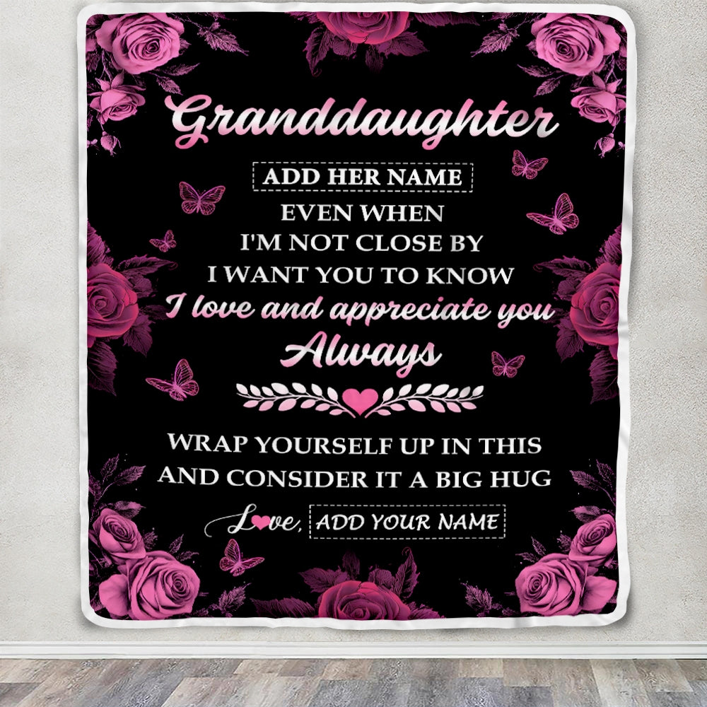 Personalized To My Granddaughter Gifts From Grandma Blanket Rose Floral It A Big Hug Birthday Gift Idea For Granddaughter Gifts Christmas Custom Fleece Blanket | siriusteestore