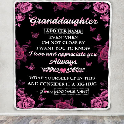Personalized To My Granddaughter Gifts From Grandma Blanket Rose Floral It A Big Hug Birthday Gift Idea For Granddaughter Gifts Christmas Custom Fleece Blanket | siriusteestore
