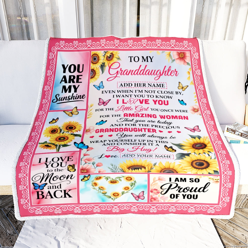 Personalized To My Granddaughter Gifts From Grandma Blanket Sunflower Butterfly Amazing Granddaughter Birthday Gift Valentines Christmas Custom Fleece Blanket | siriusteestore