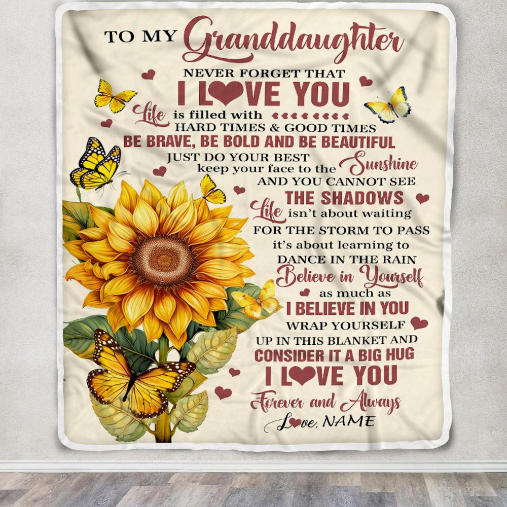 Personalized To My Granddaughter Gifts From Grandma Blanket Sunflower I Love You Birthday Gifts For Granddaughter Graduation Christmas Customized Fleece Blanket | siriusteestore