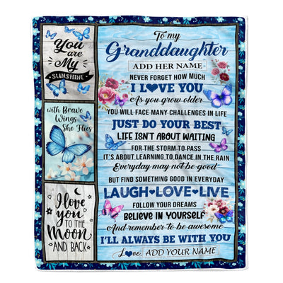 Personalized To My Granddaughter Gifts From Grandma Blanket Wood Butterfly Believe In Yourself Custom Granddaughter Birthday Gifts Christmas Fleece Blanket | siriusteestore