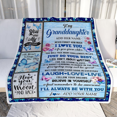 Personalized To My Granddaughter Gifts From Grandma Blanket Wood Butterfly Believe In Yourself Custom Granddaughter Birthday Gifts Christmas Fleece Blanket | siriusteestore