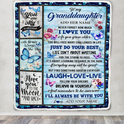 Personalized To My Granddaughter Gifts From Grandma Blanket Wood Butterfly Believe In Yourself Custom Granddaughter Birthday Gifts Christmas Fleece Blanket | siriusteestore