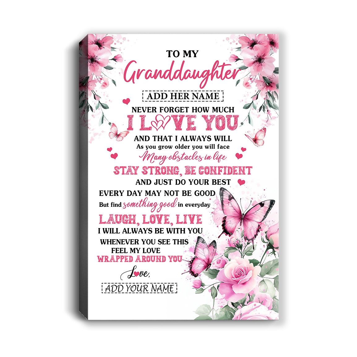Personalized To My Granddaughter Gifts From Grandma Canvas I Love You Butterfly Birthday Gifts For Granddaughter Graduation Christmas Custom Wall Art Framed Canvas | siriusteestore