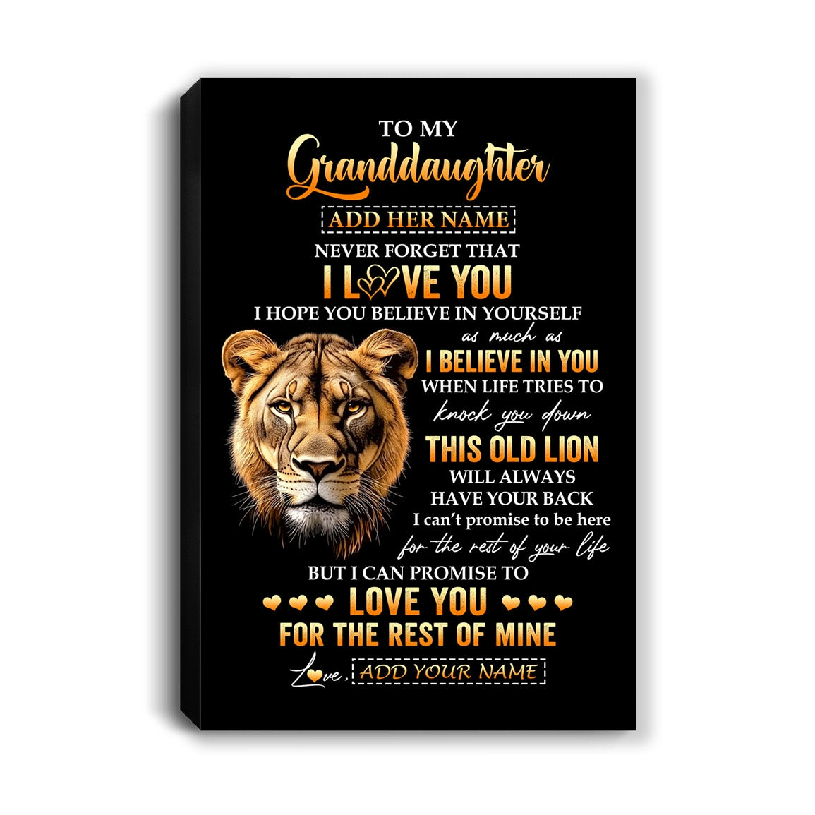 Personalized To My Granddaughter Gifts From Grandma Canvas Old Lion Love You Granddaughter Birthday Gifts Graduation Christmas Custom Wall Art Print Framed Canvas | siriusteestore