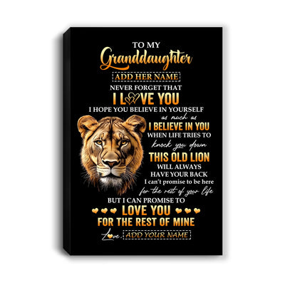 Personalized To My Granddaughter Gifts From Grandma Canvas Old Lion Love You Granddaughter Birthday Gifts Graduation Christmas Custom Wall Art Print Framed Canvas | siriusteestore