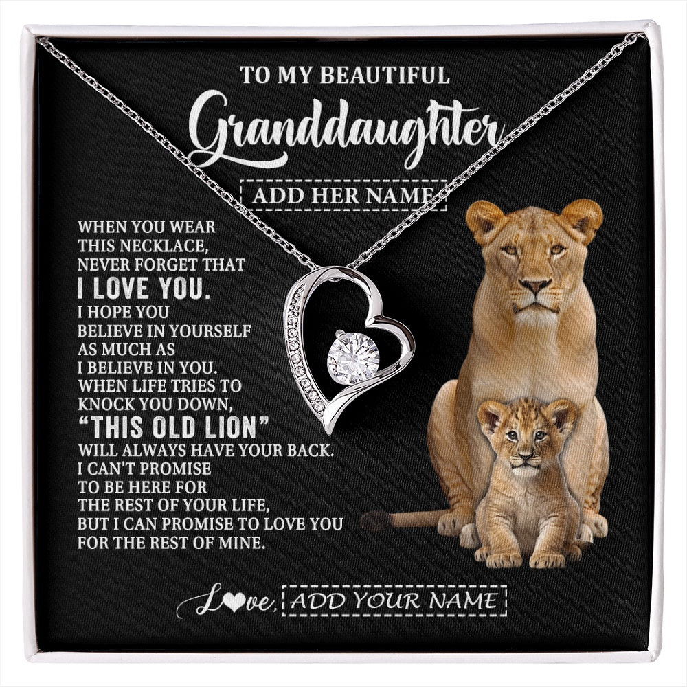 Forever Love Necklace 14K White Gold Finish | 1 | Personalized To My Granddaughter Gifts From Grandma Gigi Necklace This Old Lion Love You Granddaughter Birthday Gifts Christmas Custom Gift Box Message Card | https://siriusteestore.