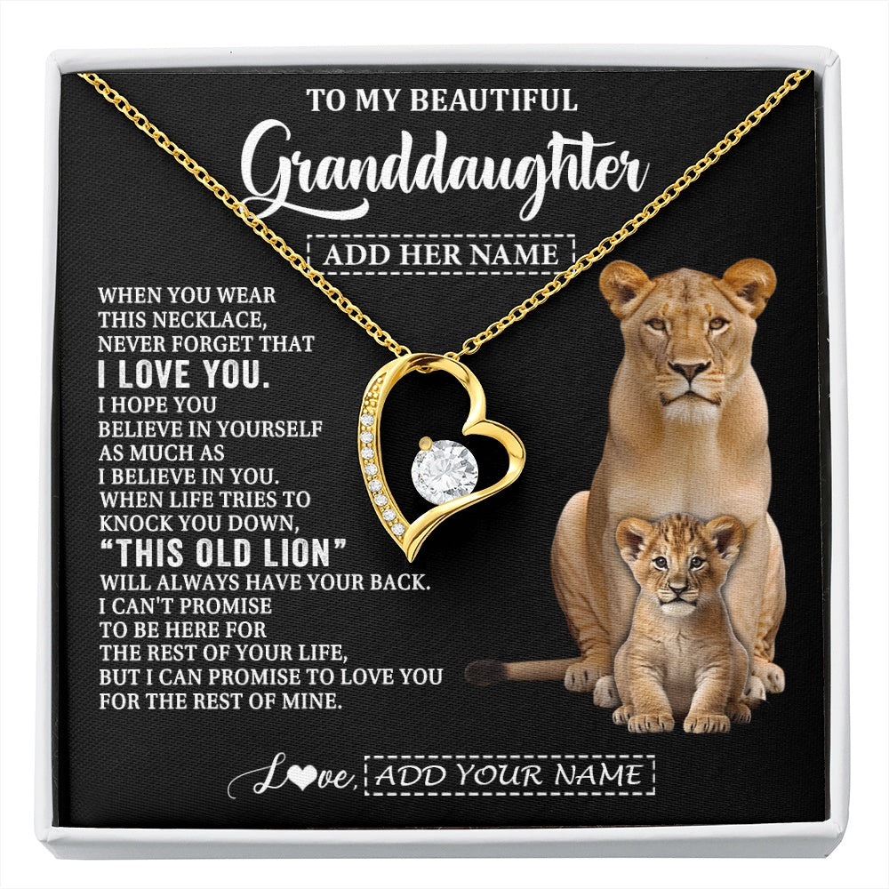 Forever Love Necklace 18K Yellow Gold Finish | 1 | Personalized To My Granddaughter Gifts From Grandma Gigi Necklace This Old Lion Love You Granddaughter Birthday Gifts Christmas Custom Gift Box Message Card | https://siriusteestore.
