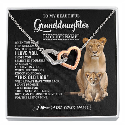 Interlocking Hearts Necklace Stainless Steel & Rose Gold Finish | 1 | Personalized To My Granddaughter Gifts From Grandma Gigi Necklace This Old Lion Love You Granddaughter Birthday Gifts Christmas Custom Gift Box Message Card | https://siriusteestore.