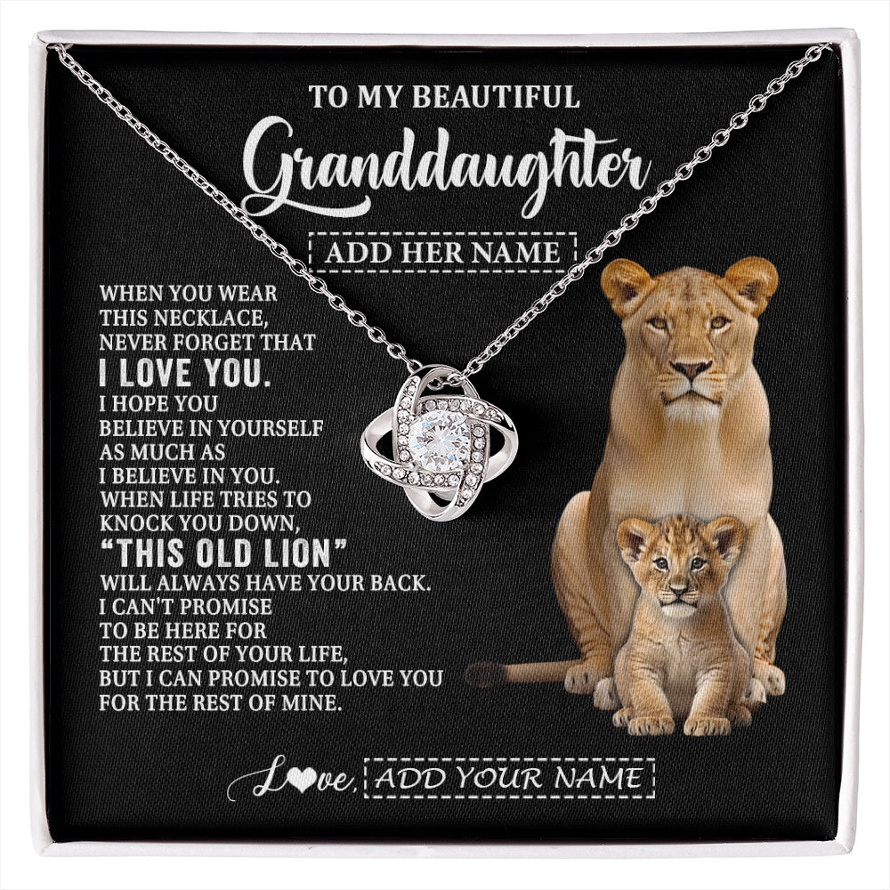 Love Knot Necklace 14K White Gold Finish | 1 | Personalized To My Granddaughter Gifts From Grandma Gigi Necklace This Old Lion Love You Granddaughter Birthday Gifts Christmas Custom Gift Box Message Card | https://siriusteestore.