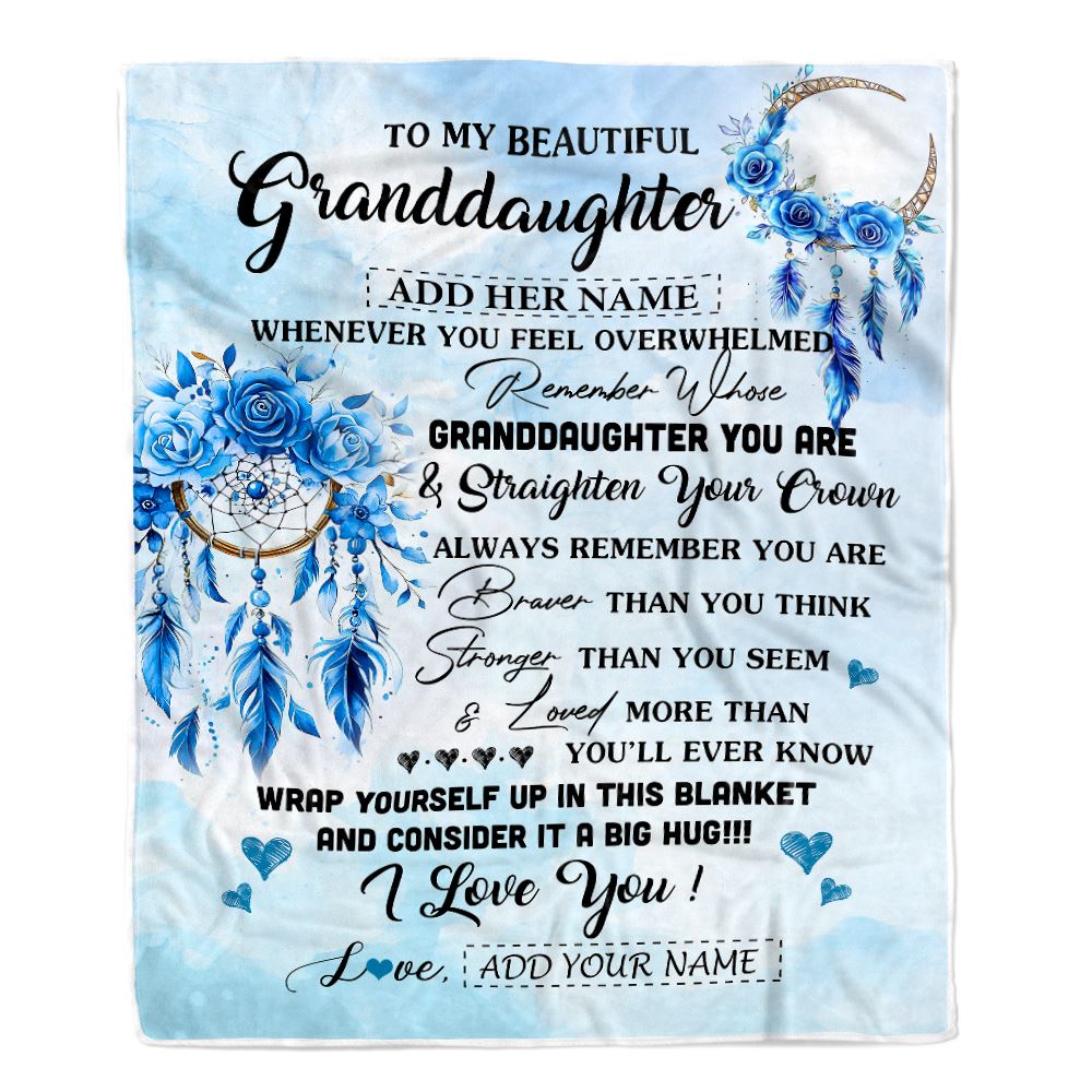 Personalized To My Granddaughter Gifts From Grandma Granddaughter Blanket Dream Catcher Blue Granddaughter Birthday Gifts Graduation Christmas Fleece Blanket | siriusteestore