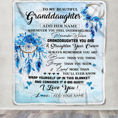 Personalized To My Granddaughter Gifts From Grandma Granddaughter Blanket Dream Catcher Blue Granddaughter Birthday Gifts Graduation Christmas Fleece Blanket | siriusteestore
