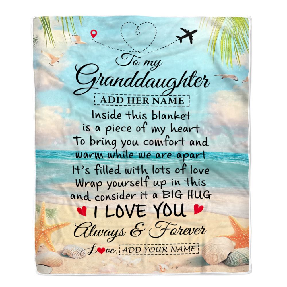 Personalized To My Granddaughter Gifts From Grandma Grandpa Blanket Beach I Love You Birthday Gifts Graduation For Granddaughter Christmas Fleece Blanket | siriusteestore